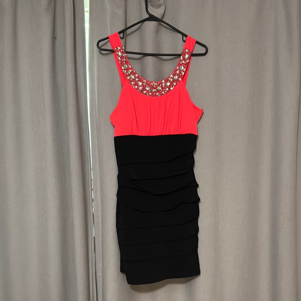 City Triangles Orange and Pink Halter Bodycon Mini Dress